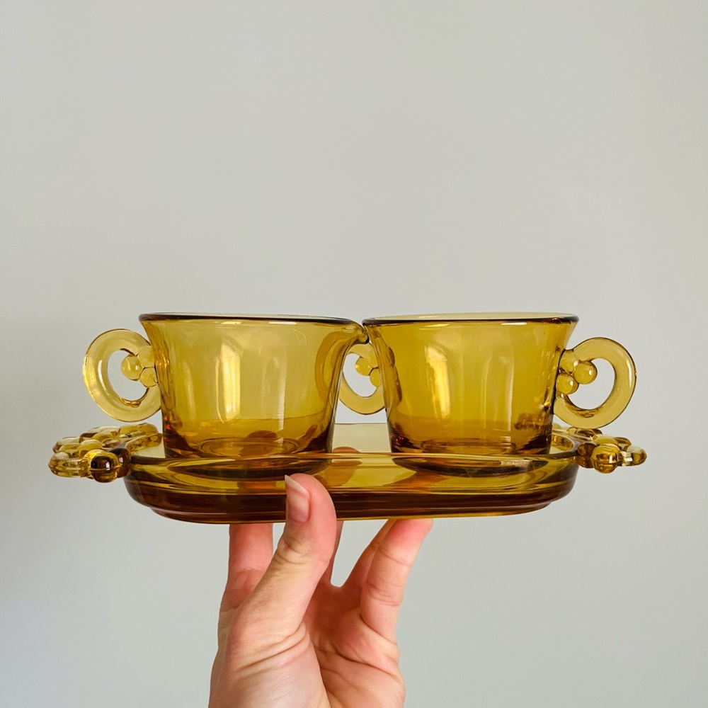 Vintage Josef Inwald Amber glass cream and sugar set bohemian Czech